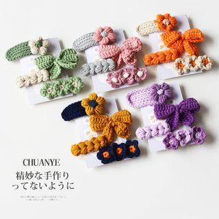 Set Of 4: Knit Hair Clip (various Designs)
