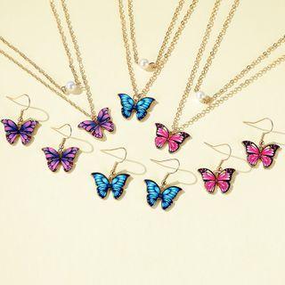 Set: Butterfly Pendant Necklace + Drop Earring