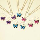 Set: Butterfly Pendant Necklace + Drop Earring