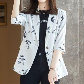 3/4-sleeve One-button Floral Print Blazer