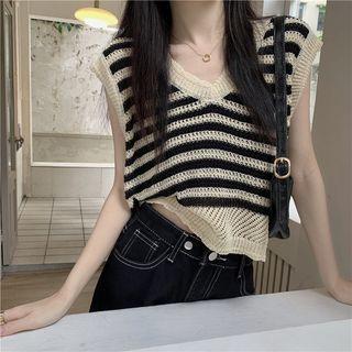 Striped Sweater Vest Almond - One Size