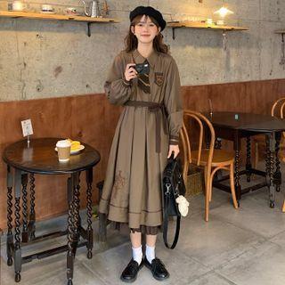Midi A-line Shirtdress / Notch Lapel Double-breasted Shawl