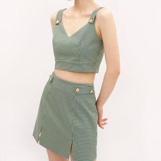 Houndstooth Cropped Camisole Top / Mini Skirt