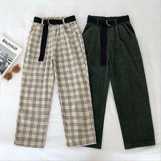 Plaid Corduroy High-waist Cropped Pants