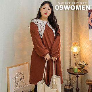Plus Size Wide Lace-collar Midi Dress