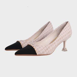 Plaid Panel High-heel Pumps