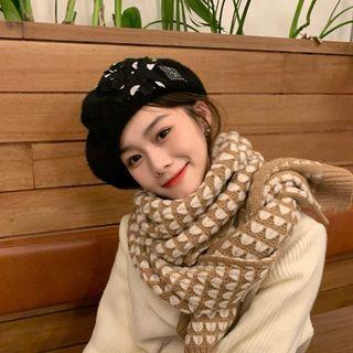 Panel Applique Woolen Beret Black - One Size