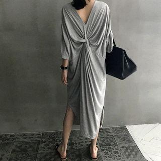 3/4-sleeve Knot-back Long Dress