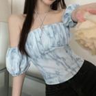 Short-sleeve Off Shoulder Flower Top