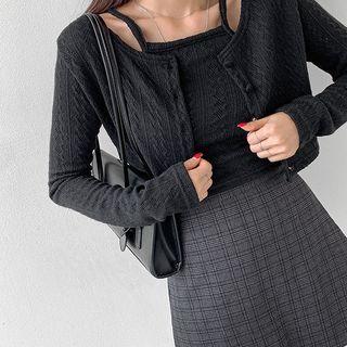 Set: Cable-knit Cropped Cardigan + Halter Top