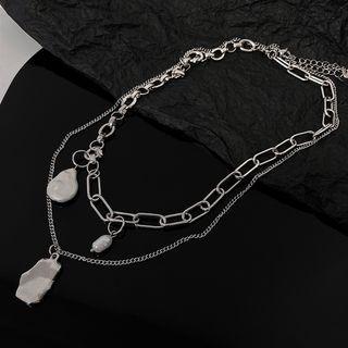 Irregular Faux Pearl Charm Necklace Silver - One Size