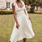 Tie-strap Floral Slit Midi A-line Dress