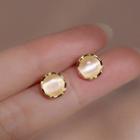 Cat Eye Stone Sterling Silver Earring 1 Pair - Gold - One Size