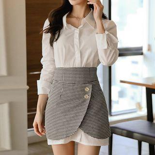 Set: Plain Shirt + Plaid Mini Skirt