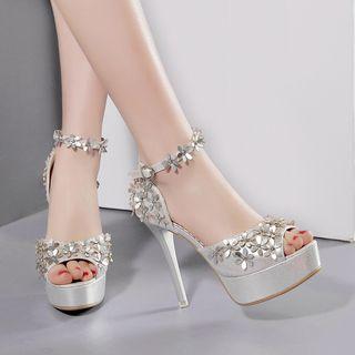 Flower Applique Platform High Heel Sandals