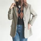 Wool Blend Single-breasted Herringbone Jacket Brown - One Size