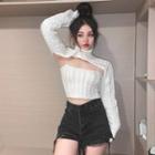 Cable-knit Cropped Camisole Top / Turtleneck Cropped Sweater