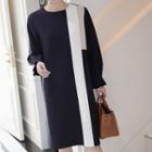 Contrast-trim Pleated-cuff Midi Dress