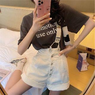 Lettering Loose-fit T-shirt / Denim Jumper Pants