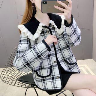 Wide-collar Plaid Button Jacket