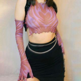 Set: Mesh Crop Tank Top + Arm Sleeves