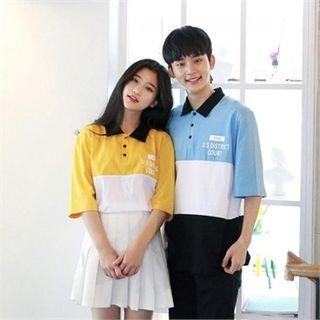 Couple Boxy-fit Color-block Polo Shirt