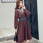 Long-sleeve Plaid Midi A-line Pleated Dress