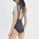 Open Back Houndstooth Swimsuit