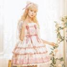 Puff-sleeve Bow Embroidered A-line Layered Dress