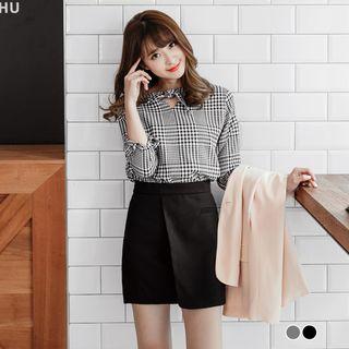 Side-zipper Solid Brushed Skirt