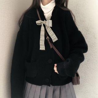 Long-sleeve Turtleneck Knit Top / Bow Cardigan