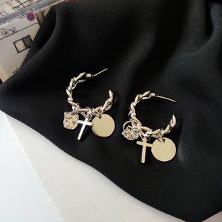 Cross & Disc Alloy Fringed Earring 1 Pr - Silver - One Size