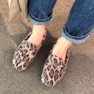 Leopard Print Fleece Buckled Flats