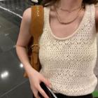 Sleeveless Pointelle Knit Top Beige - One Size