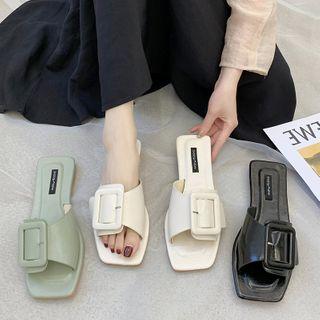 Buckle Square-toe Flat Slide Sandals