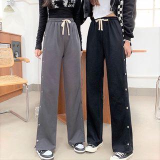 Button-up Drawstring Wide-leg Pants