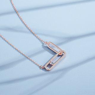 925 Sterling Silver Rhinestone Safety Pin Pendant Necklace