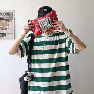 Mock Two-piece Color-block Stripe Tee
