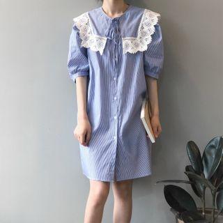 Lace Collar Short-sleeve Shirt Dress