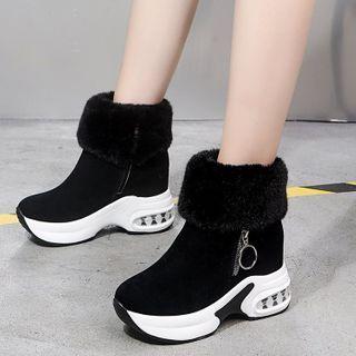 Furry Hidden-wedge Short Boots