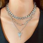 Angel Pendant Layered Chain Necklace Silver - One Size