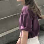 Rolled Short-sleeve T-shirt Purple - One Size