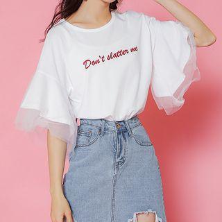 Letter Embroidered Batwing-sleeve T-shirt