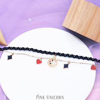 Alloy Poker Pendant Layered Lace Choker Black - One Size