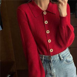 Collar Plain Knit Cardigan