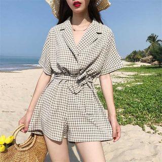 Checked Tie Waist Playsuit