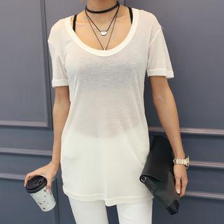 Short-sleeve Sheer Wool Blend T-shirt