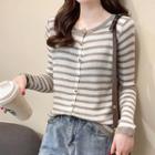 Long Sleeve Button-up Striped Knit Top