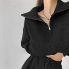Zipper High-neck Loose-fit Cropped Sweater