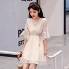 Bell Elbow-sleeve V-neck Lace Dress